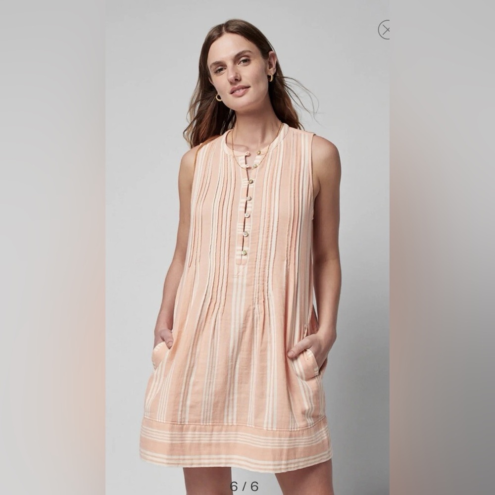 Faherty Isha Sleeveless Pintuck Organic Cotton Stripe Short Casual Dress Size XS
